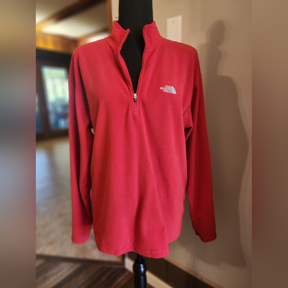 North face red quarter zip fleece, size medium